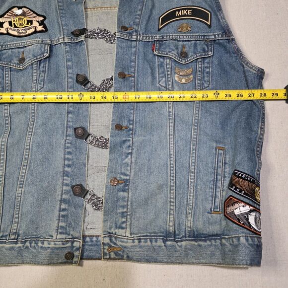 Vintage Levis 70507 Trucker Cutoff Vest Jacket Mens 2XL Biker Patches And Pins - Picture 11 of 12